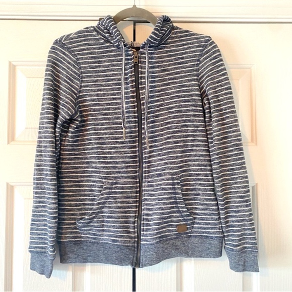 Roxy Navy And White Striped Cotton Full Zip Hoodie, M